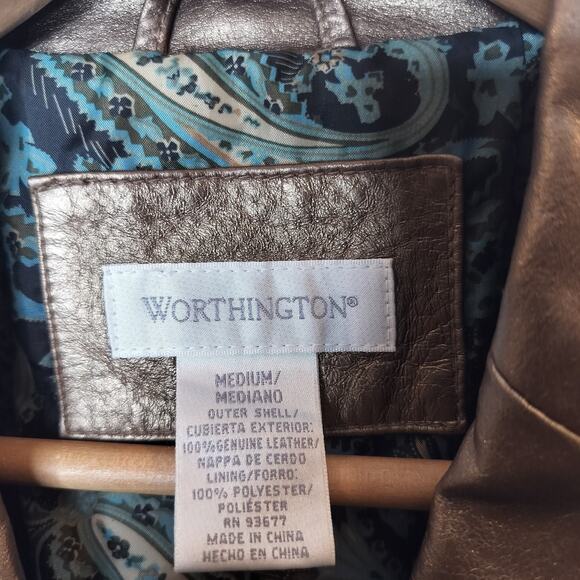 Worthington Leather Jacket Gold Bronze Button Up - Picture 7 of 10
